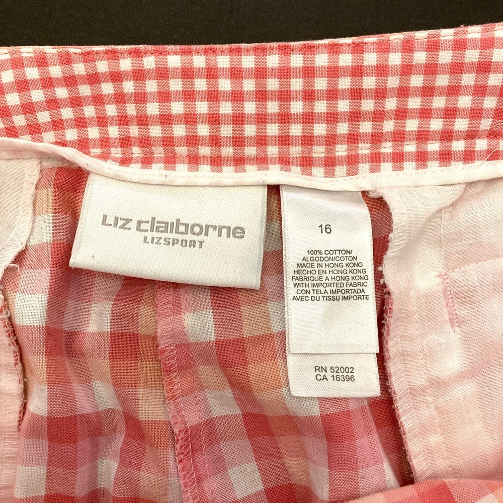 Liz Claiborne Pink Plaid Capri Pants 100% Cotton Womens 16 21" Inseam Vintage - Picture 3 of 7